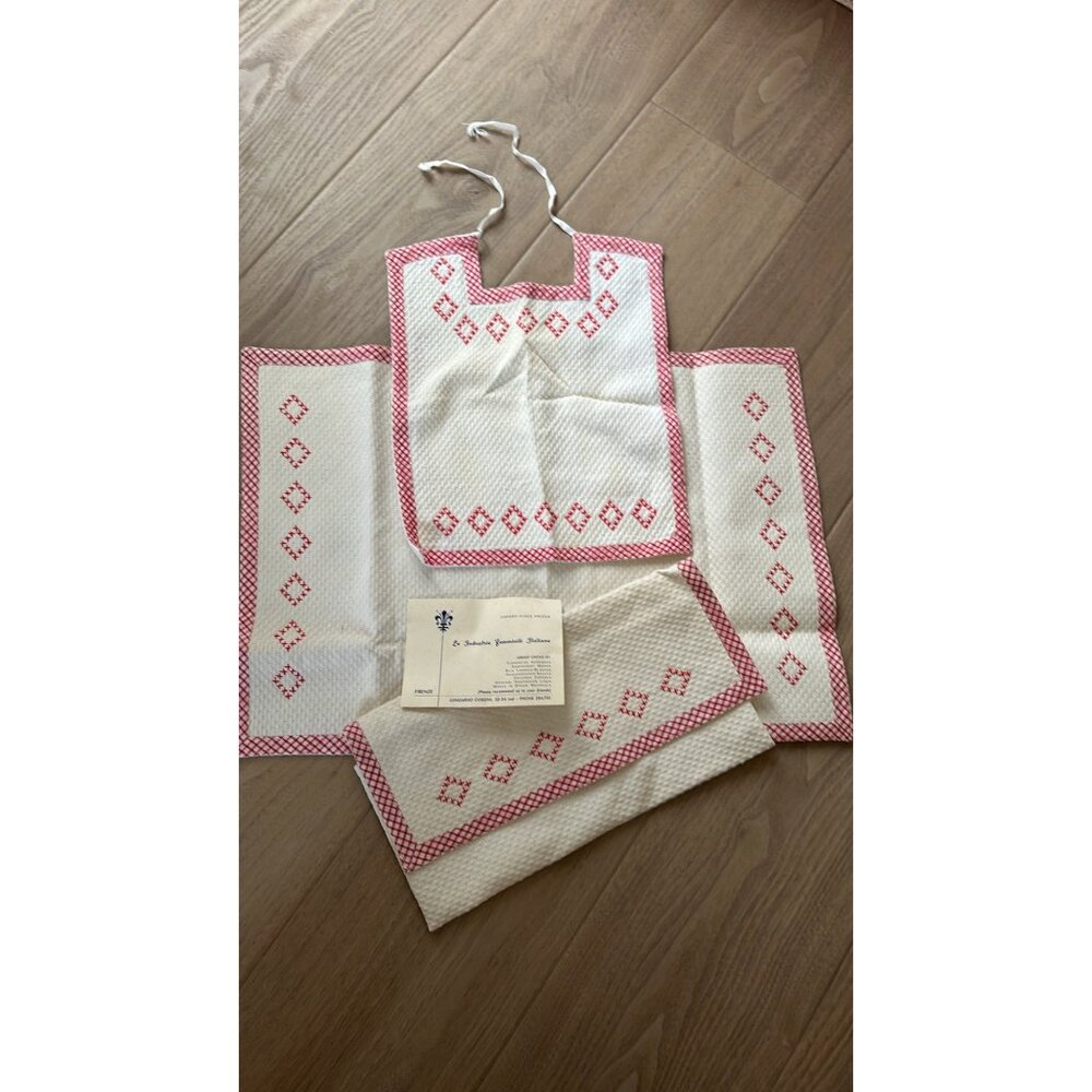 Vintage La Industrie Formilli Firenze Infant Baby Apron & Towel Set  Cotton Red